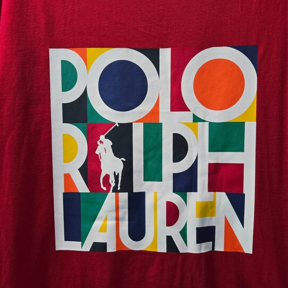Polo Ralph Lauren 2XLT T-Shirt Red Multi Color Block Graphic Logo Tee Tall #1080